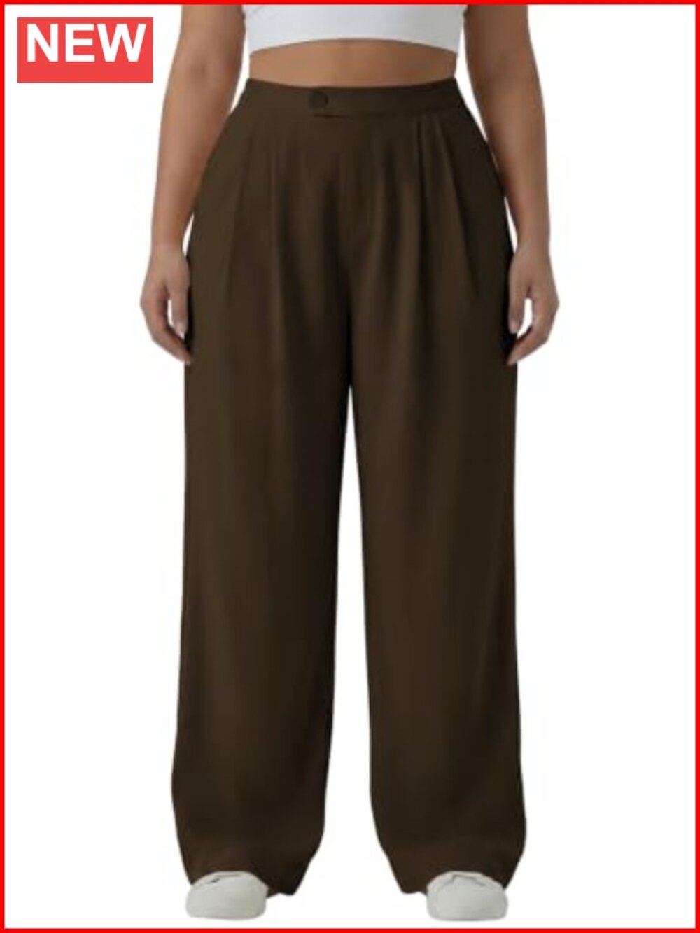 Plus Size Wide Leg High Waist Dress Pants Polyester Pleated Front